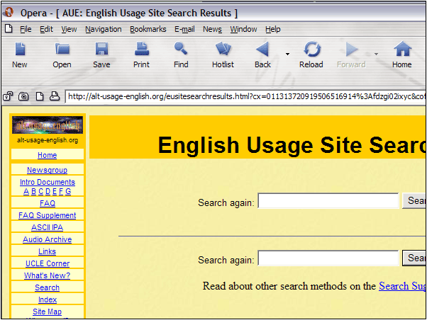 Screenshot of results with [SEARCH] button and an incompatible browser